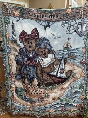 Vintage Boyds Bears & Friends "Shipmates" Woven Tapestry Throw Blanket